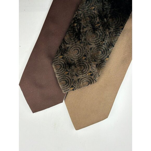 VTG ASSORTED LOT OF 3 - Brown Silk & Viscose Ties Made in Italy Retro Classic - Picture 1 of 12